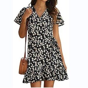 Floral Wrap Dress with Ruffle Hem small like new